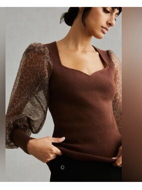 Anthropologie Leopard Sleeve Sweater